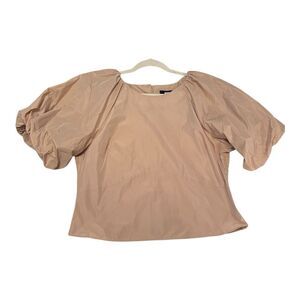 DKNY Shirt Womens Large Brown Crop Top Balloon Sleeves Side Zip Pullover‎